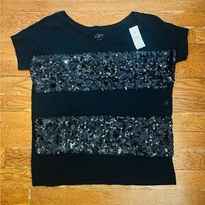 LOFT Black Short Sleeve Sequin Tee
